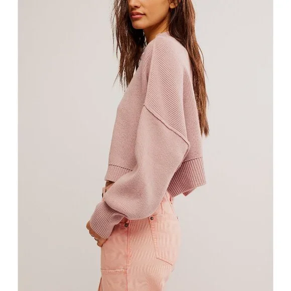 FREE PEOPLE Easy Street Crop Pullover / Lost Petal - Picture 2 of 5